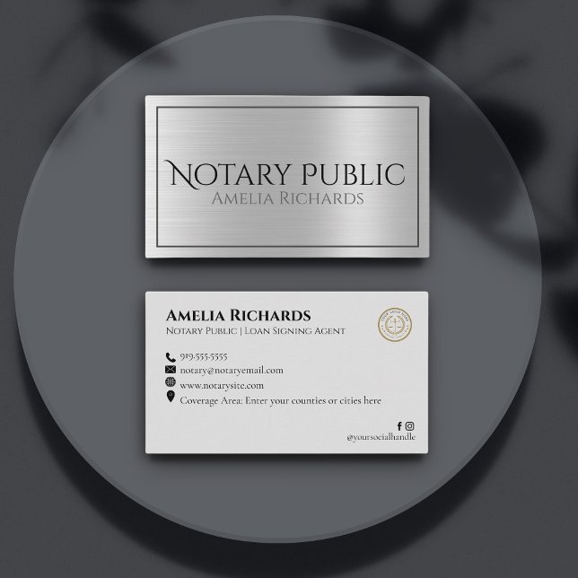 Tarjeta De Visita Notario elegante metálico de plata cepillado públi (Subido por el creador)