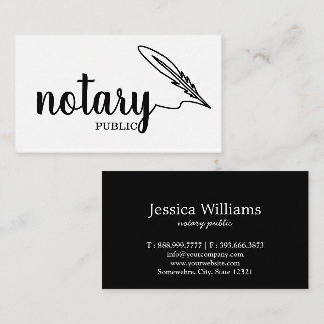 Tarjeta De Visita Notario guión elegante público sencillo blanco y n (Anverso / Reverso)