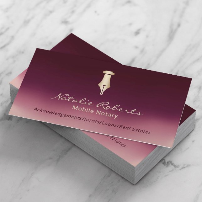 Tarjeta De Visita Notario Móvil Oro Público Signo Pen Borgoña Rojo (Subido por el creador)