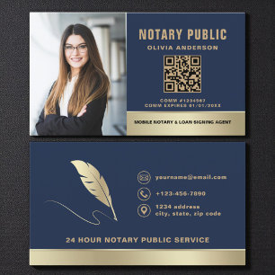 Tarjeta De Visita Notario Público con Código QR Foto Azul Marino Mod