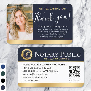 Tarjeta De Visita Notario público Gracias Foto QR Co Dark Blue Gold
