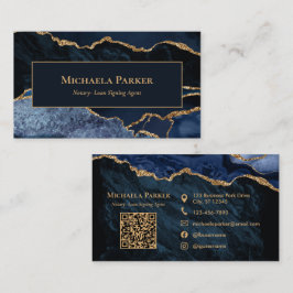 Tarjeta De Visita Notario Público Profesional Código QR Azul Marino