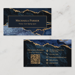 Tarjeta De Visita Notario Público Profesional Código QR Azul Marino 