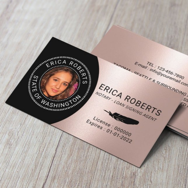 Tarjeta De Visita Notario Stamp Loan Siging Agent Rosa Gold Photo (Subido por el creador)