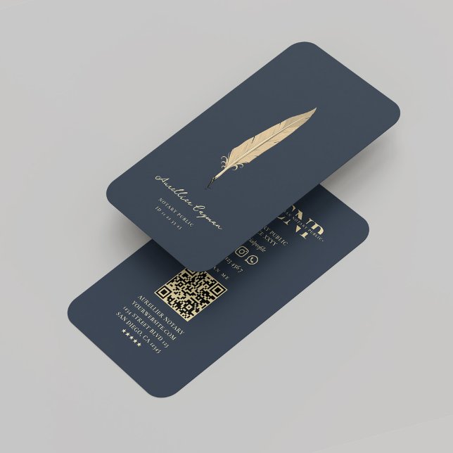 Tarjeta De Visita Notary Gold Quill Monograma Dark Blue Modern (Notary Gold Quill Monogram Dark Blue Modern Business Card
)