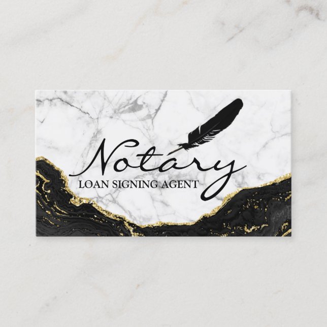 Tarjeta De Visita Notary Loan Siging Agent Black Gold Marble Agate (Anverso)