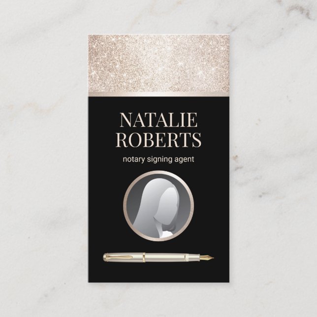 Tarjeta De Visita Notary Loan Siging Agent Black & Gold Photo (Anverso)