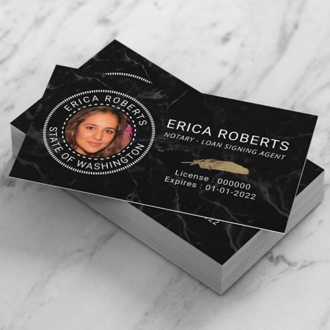 Tarjeta De Visita Notary Loan Siging Agent Black Marble Photo (Subido por el creador)