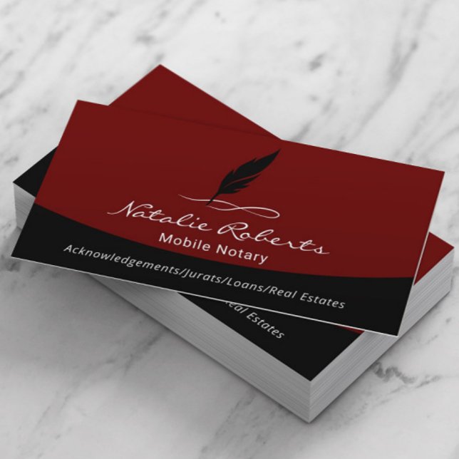 Tarjeta De Visita Notary Loan Siging Agent Black Red Quill Logo (Subido por el creador)