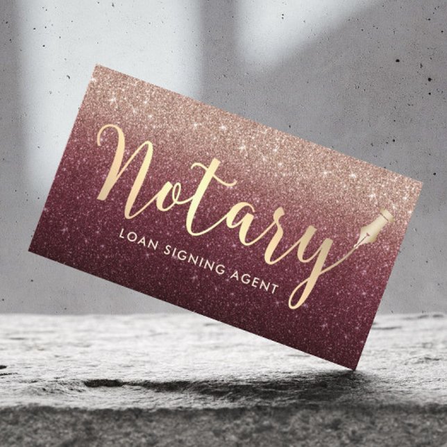Tarjeta De Visita Notary Loan Siging Agent Burgundy Rosa Gold Ombre (Subido por el creador)