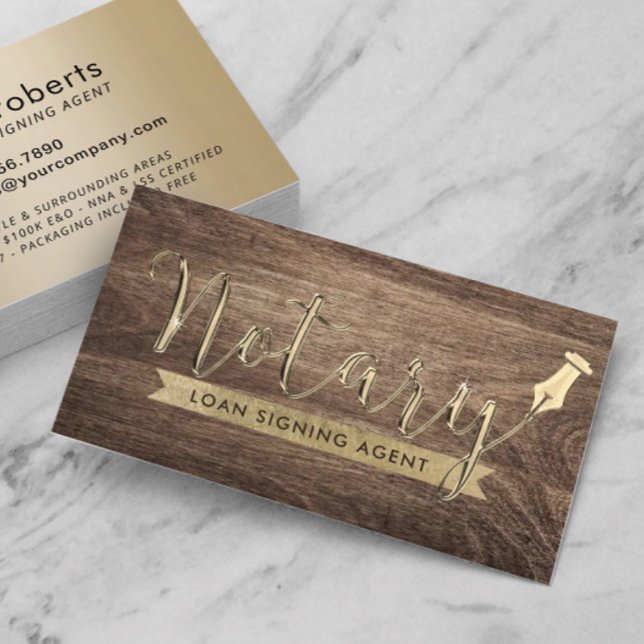 Tarjeta De Visita Notary Loan Siging Agent Classy Wood & Gold (Subido por el creador)
