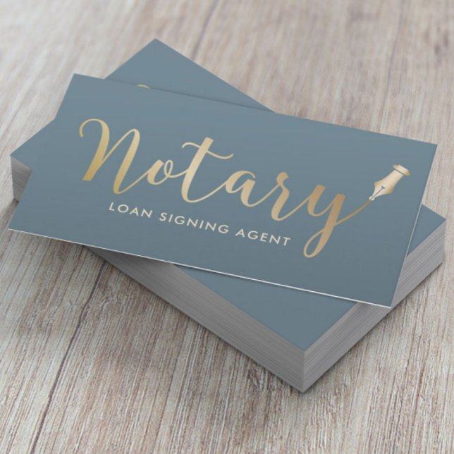 Tarjeta De Visita Notary Loan Siging Agent Dusty Blue & Gold (Subido por el creador)