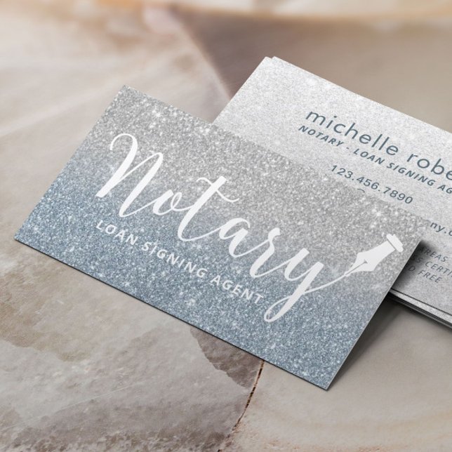 Tarjeta De Visita Notary Loan Siging Agent Dusty Blue Silver Ombre (Subido por el creador)