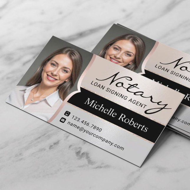 Tarjeta De Visita Notary Loan Siging Agent Elegant Silver Photo (Subido por el creador)