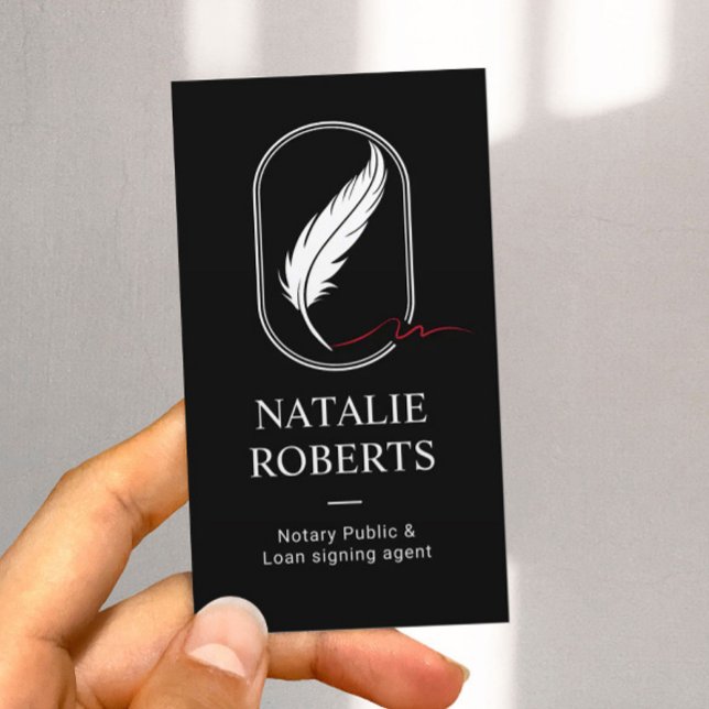 Tarjeta De Visita Notary Loan Siging Agent Feather Quill Logo Black (Subido por el creador)