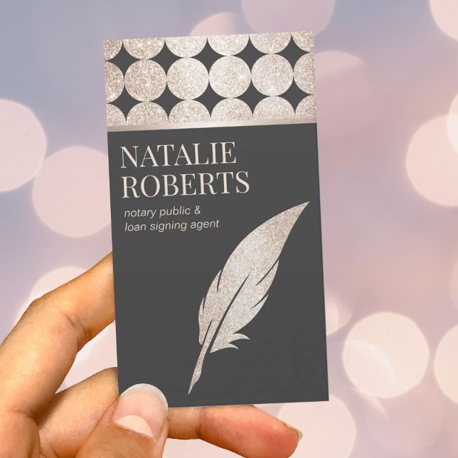 Tarjeta De Visita Notary Loan Siging Agent Geometric Gold Quill Pen (Subido por el creador)