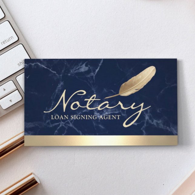 Tarjeta De Visita Notary Loan Siging Agent Gold Border Blue Marble (Subido por el creador)