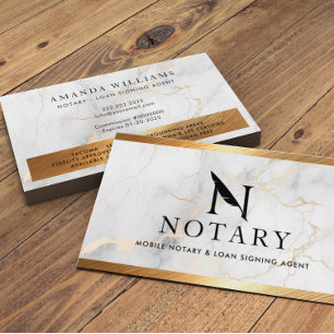 Tarjeta De Visita Notary Loan Siging Agent Gold Border Marble
