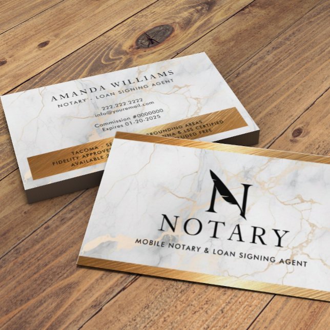 Tarjeta De Visita Notary Loan Siging Agent Gold Border Marble (Subido por el creador)