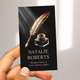 Tarjeta De Visita Notary Loan Siging Agent Gold Feather Pen Negro