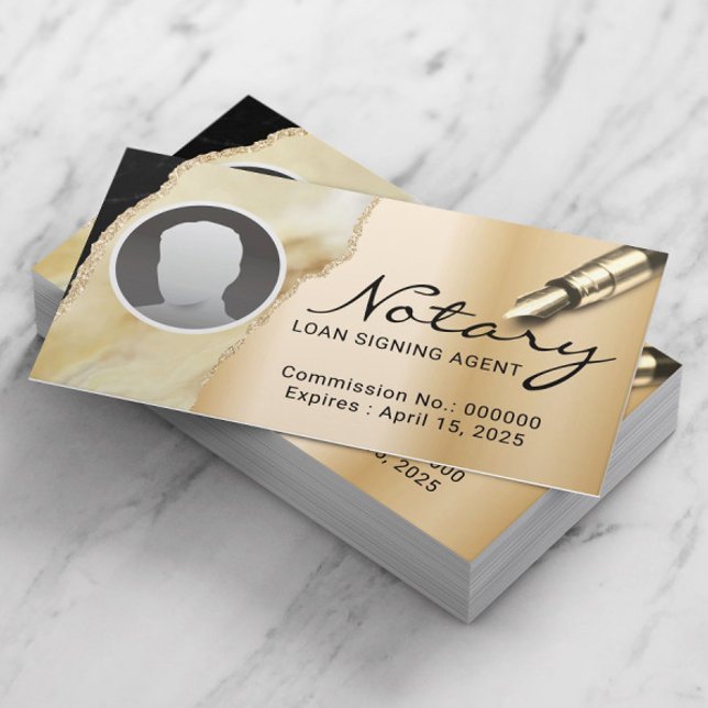 Tarjeta De Visita Notary Loan Siging Agent Gold Marble Agate Photo (Subido por el creador)