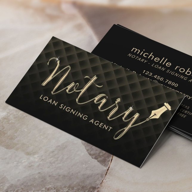 Tarjeta De Visita Notary Loan Siging Agent Gold Pen 3D Script Lux (Subido por el creador)