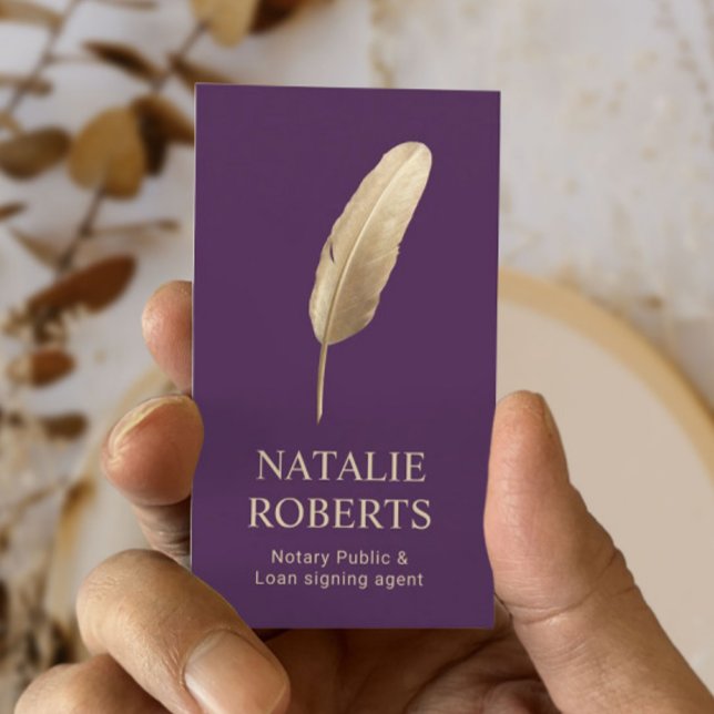 Tarjeta De Visita Notary Loan Siging Agent Gold Quill Pen Purple (Subido por el creador)