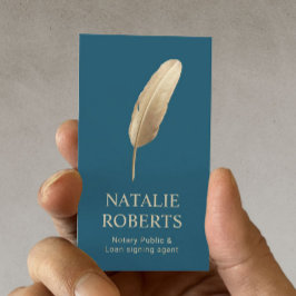 Tarjeta De Visita Notary Loan Siging Agent Gold Quill Pen Verde azul