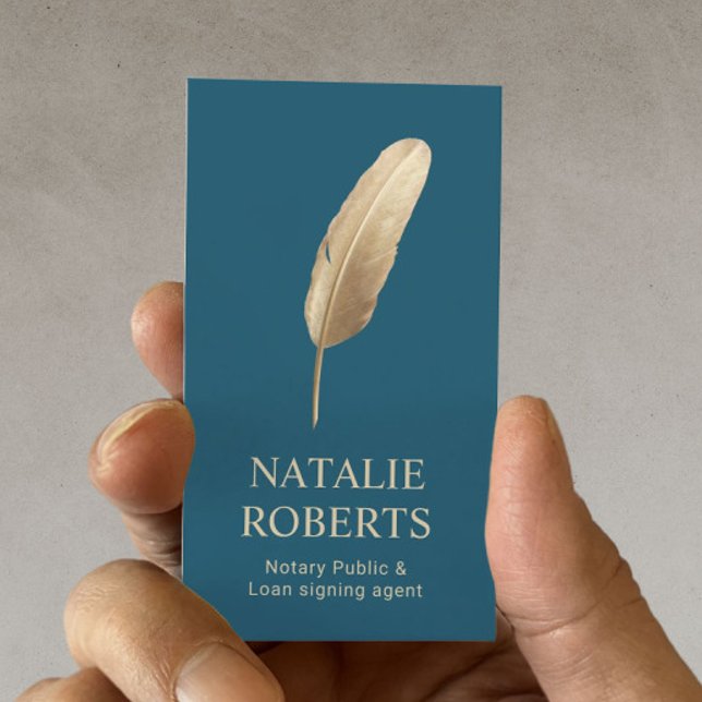 Tarjeta De Visita Notary Loan Siging Agent Gold Quill Pen Verde azul (Subido por el creador)