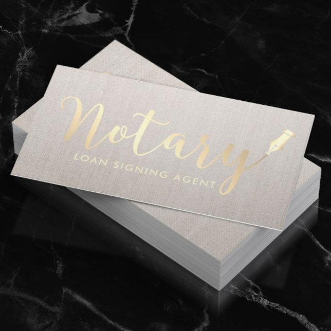 Tarjeta De Visita Notary Loan Siging Agent Gold Script Classy Linen (Subido por el creador)