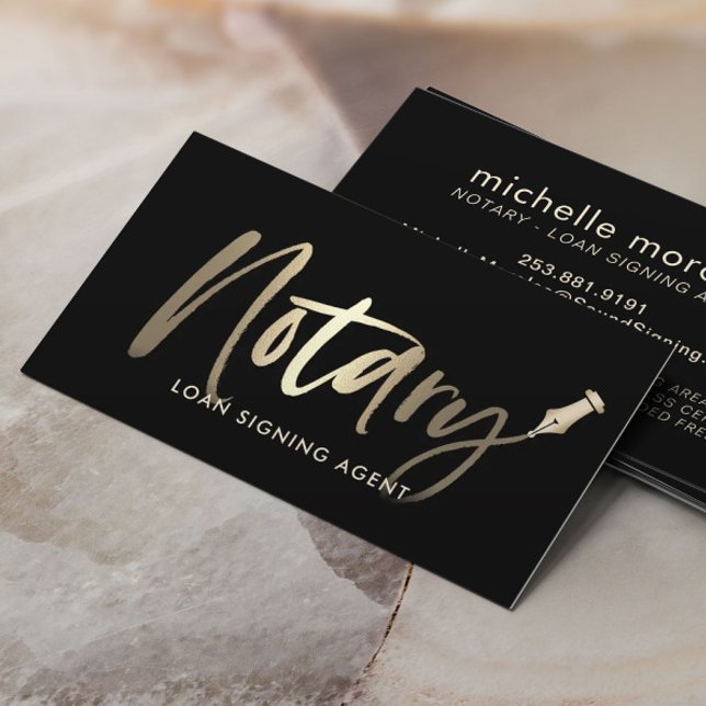 Tarjeta De Visita Notary Loan Siging Agent Gold Typography (Subido por el creador)