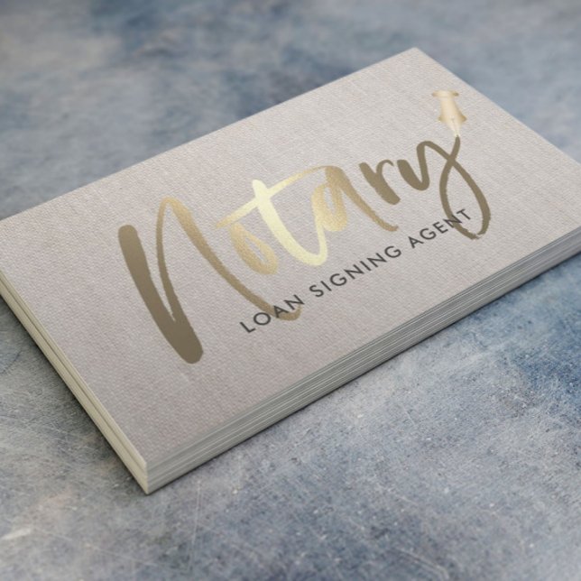 Tarjeta De Visita Notary Loan Siging Agent Gold Typography Linen (Subido por el creador)