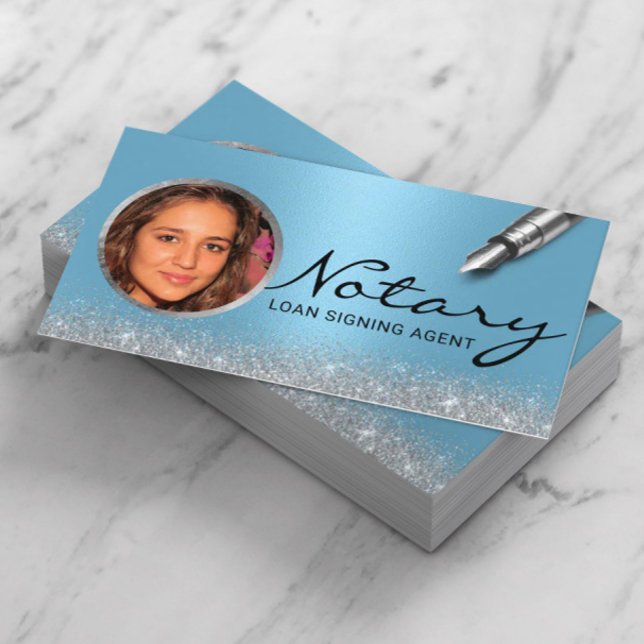 Tarjeta De Visita Notary Loan Siging Agent Modern Blue Photo (Subido por el creador)