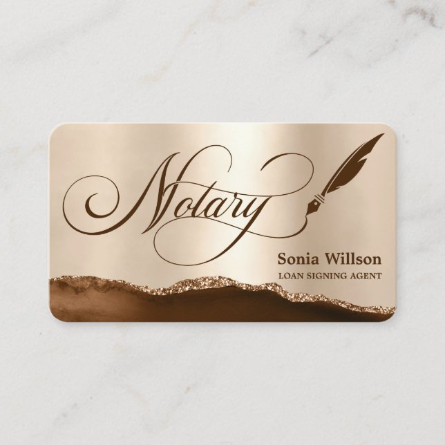 Tarjeta De Visita Notary Loan Siging Agent Modern Copper Brown (Anverso)