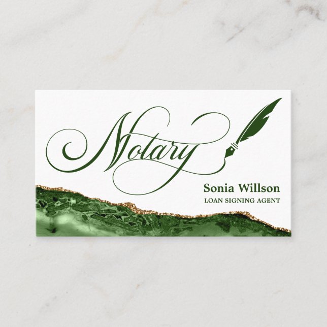 Tarjeta De Visita Notary Loan Siging Agent Modern Emerald Green (Anverso)
