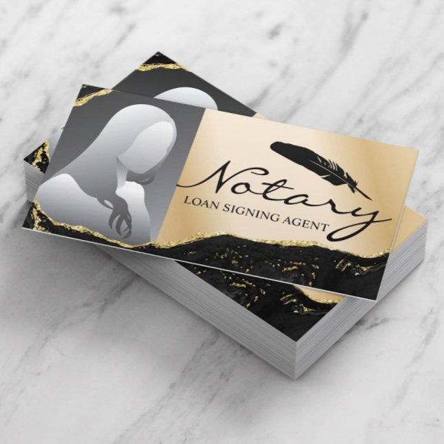 Tarjeta De Visita Notary Loan Siging Agent Modern Gold Agate Foto (Subido por el creador)