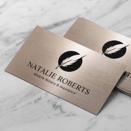 Tarjeta De Visita Notary Loan Siging Agent Modern Gold Quill Logo