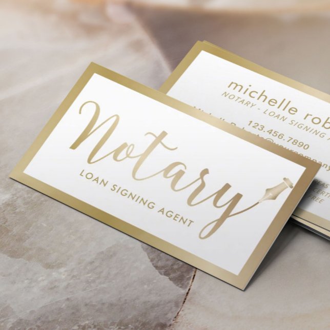 Tarjeta De Visita Notary Loan Siging Agent Modern Gold Typography (Subido por el creador)