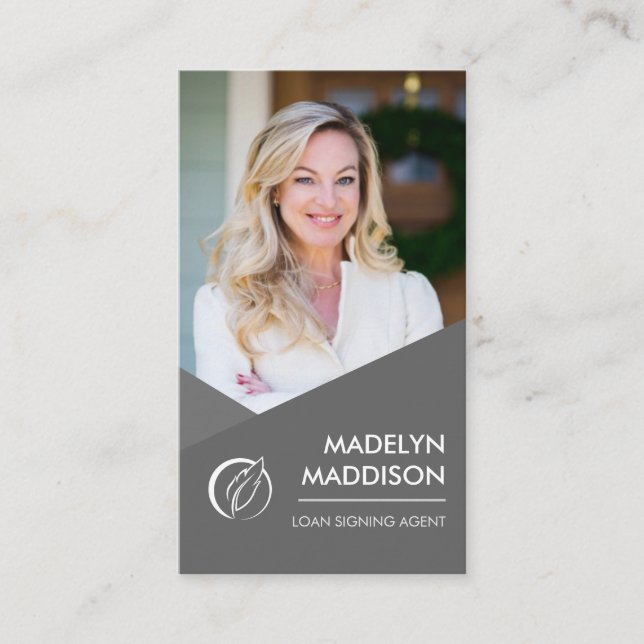 Tarjeta De Visita Notary Loan Siging Agent Modern Grey Photo (Anverso)