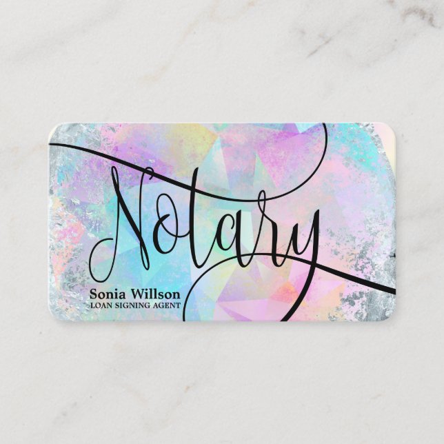 Tarjeta De Visita Notary Loan Siging Agent Modern Holographic Opal (Anverso)