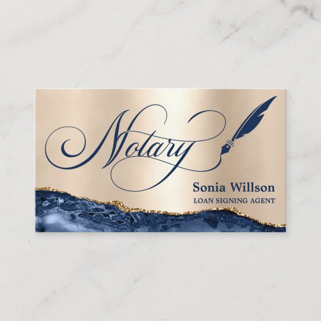 Tarjeta De Visita Notary Loan Siging Agent Modern Navy Blue Agate (Anverso)