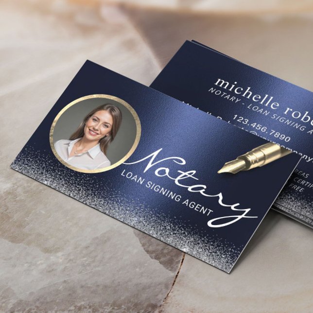 Tarjeta De Visita Notary Loan Siging Agent Modern Navy Blue Photo (Subido por el creador)