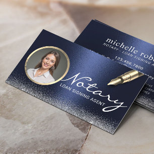 Tarjeta De Visita Notary Loan Siging Agent Modern Navy Blue Photo
