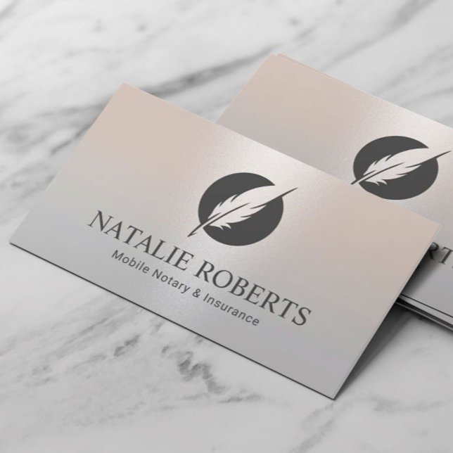 Tarjeta De Visita Notary Loan Siging Agent Modern Quill Logo Silver (Subido por el creador)