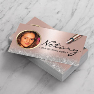 Tarjeta De Visita Notary Loan Siging Agent Modern Rosa Gold Photo