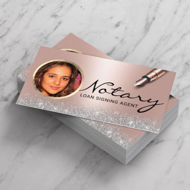 Tarjeta De Visita Notary Loan Siging Agent Modern Rosa Gold Photo (Subido por el creador)