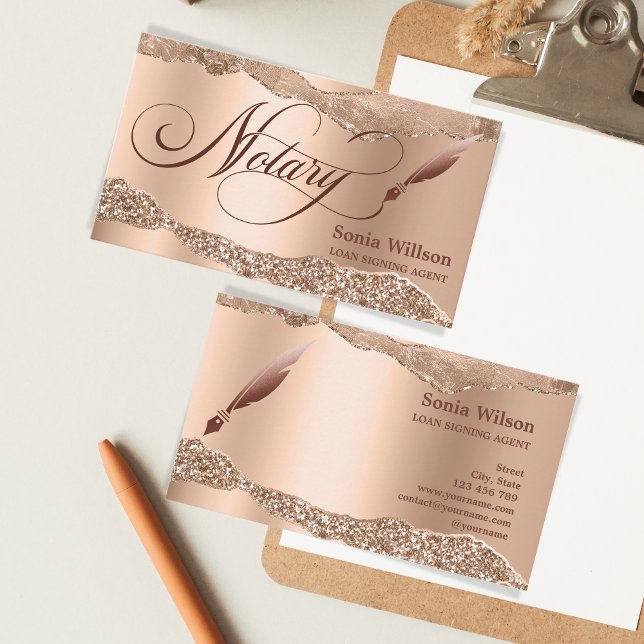 Tarjeta De Visita Notary Loan Siging Agent Modern Rosa Gold Tear (Subido por el creador)