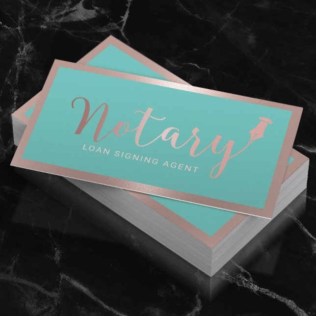 Tarjeta De Visita Notary Loan Siging Agent Modern Rosa Gold & Verde  (Subido por el creador)