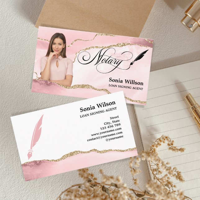 Tarjeta De Visita Notary Loan Siging Agent Modern Rubor Pink Photo (Subido por el creador)
