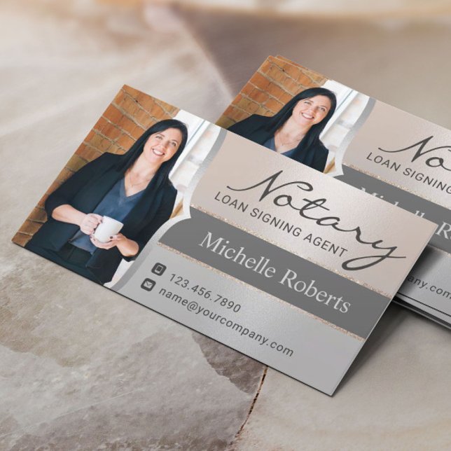 Tarjeta De Visita Notary Loan Siging Agent Modern Silver Photo (Subido por el creador)